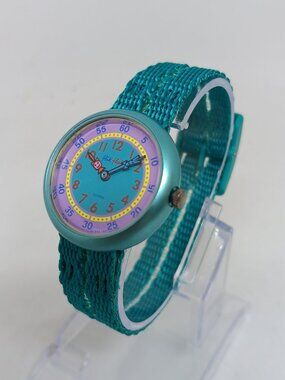 VINTAGE Swatch Flik Flak (1988) Blue Kids 29mm Swiss Quartz Watch NWOT